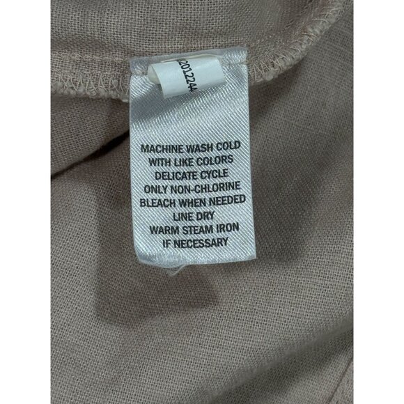 Falls Creek Size M Women Linen-Blend Shirt Beige Short-Sleeve Button-Up - Picture 9 of 10